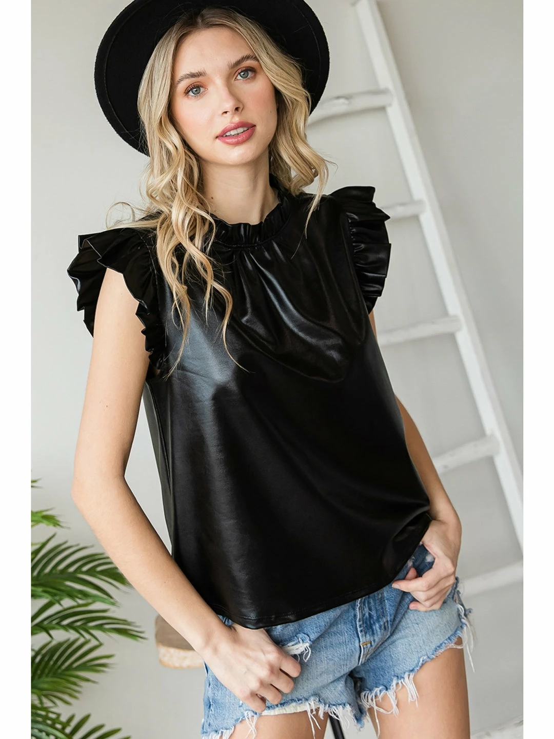 Jodifl New Arrivals Black Metallic Pleather Top 3 Jodifl New Arrivals Black Metallic Pleather Top