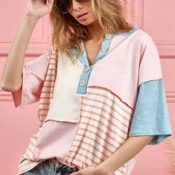 Bibi Blush Color Block/Striped Top New Arrivals