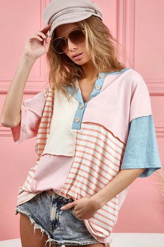 Bibi Blush Color Block/Striped Top New Arrivals 2 Bibi Blush Color Block/Striped Top New Arrivals