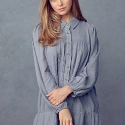 &Merci Dusty Blue Tiered Dress