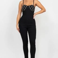 Irishbasic Black Rhinestone Jumpsuit