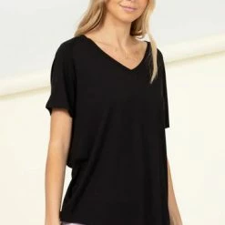 Hyfve Black Comfy V Neck Top New Arrivals