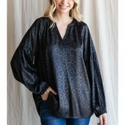 Jodifl Final Sale Black Satin Leopard Blouse