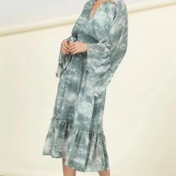 Hyfve New Arrivals Dusty Blue V Neck Maxi