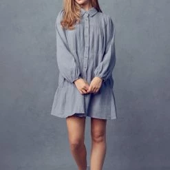 &Merci Dusty Blue Tiered Dress