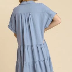 UMGEE New Arrivals Dusty Blue Linen Dress
