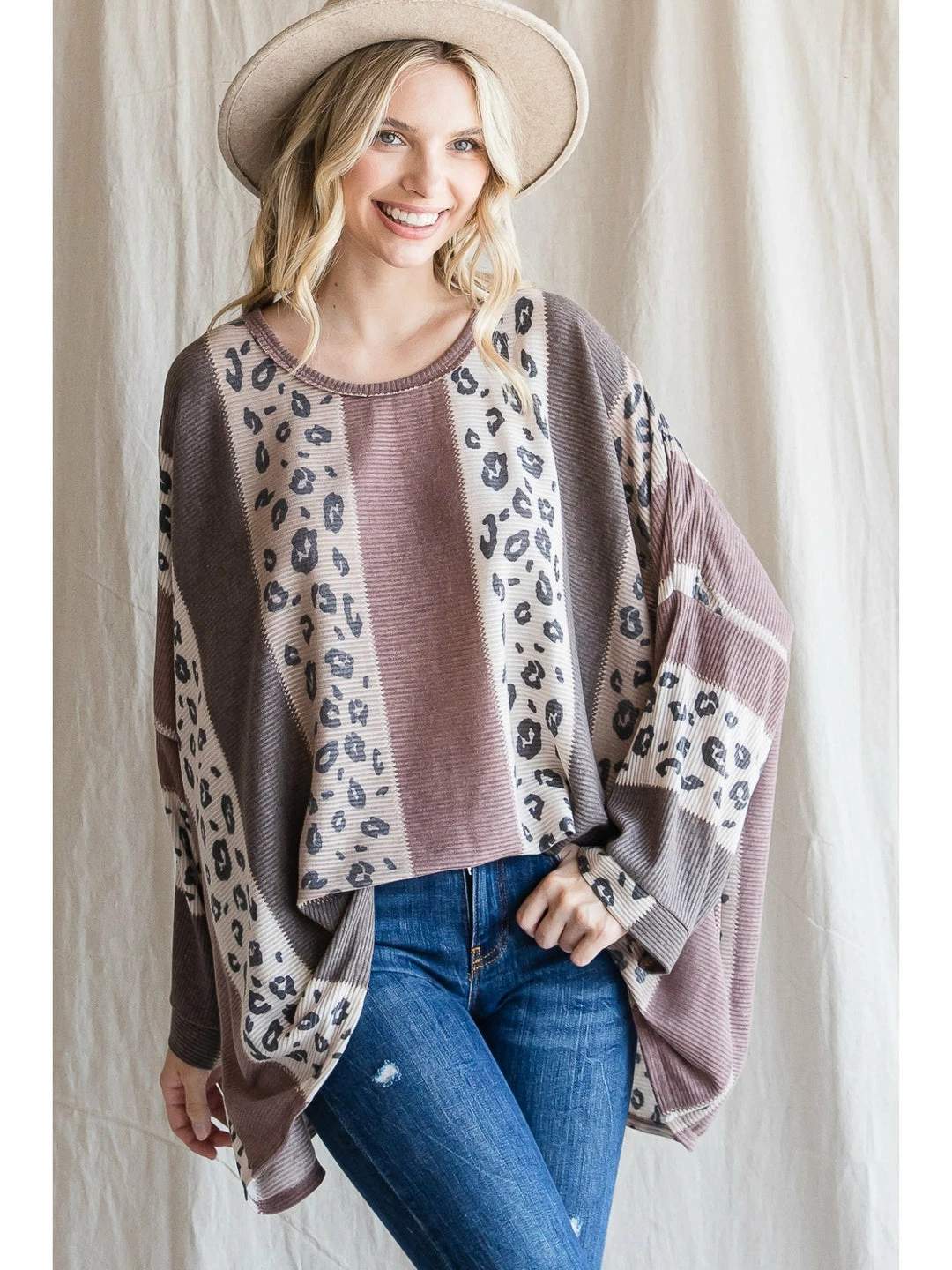 Jodifl Brown Leopard Sleeve Oversized Top 1 Jodifl Brown Leopard Sleeve Oversized Top