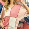 Bibi New Arrivals Coral/Blush Color Block Top