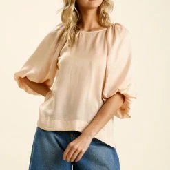 UMGEE Champagne Balloon Sleeve Top Final Sale