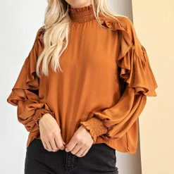 Glam Camel Ruffle Sleeve Blouse