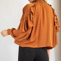 Glam Camel Ruffle Sleeve Blouse