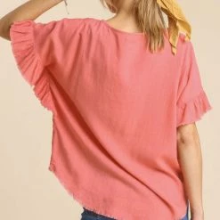 UMGEE New Arrivals Cantaloupe Linen Top