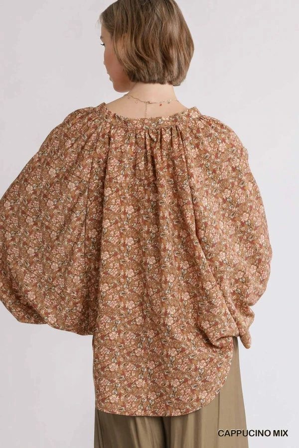 UMGEE Floral Print Balloon Sleeve Top Tops 2 UMGEE Floral Print Balloon Sleeve Top Tops
