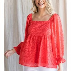 Jodifl Coral Leopard Babydoll Top New Arrivals
