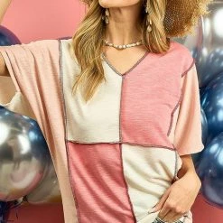 Bibi New Arrivals Coral/Blush Color Block Top 6 Bibi New Arrivals Coral/Blush Color Block Top