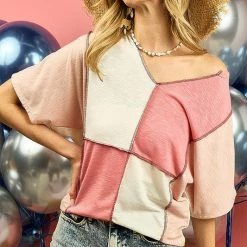 Bibi New Arrivals Coral/Blush Color Block Top 7 Bibi New Arrivals Coral/Blush Color Block Top