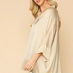 Gigio Champagne Satin Button Down Top