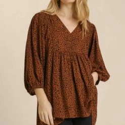 UMGEE Cinnamon Animal Print Babydoll Top
