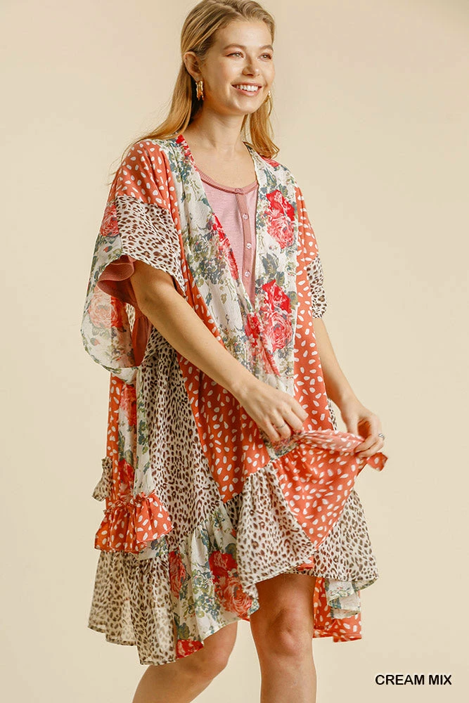 UMGEE Tops Cream Floral/Animal Print Kimono 1 UMGEE Tops Cream Floral/Animal Print Kimono