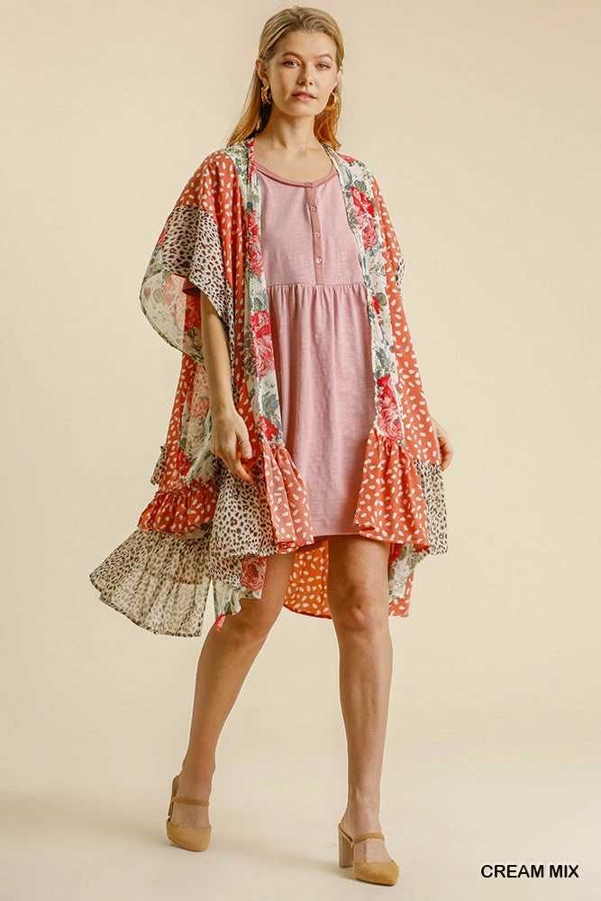 UMGEE Tops Cream Floral/Animal Print Kimono 2 UMGEE Tops Cream Floral/Animal Print Kimono