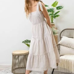 Blu Pepper New Arrivals Khaki Striped Midi Dress