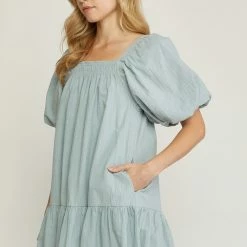 Entro Dusty Blue Bubble Sleeve Dress