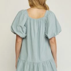 Entro Dusty Blue Bubble Sleeve Dress