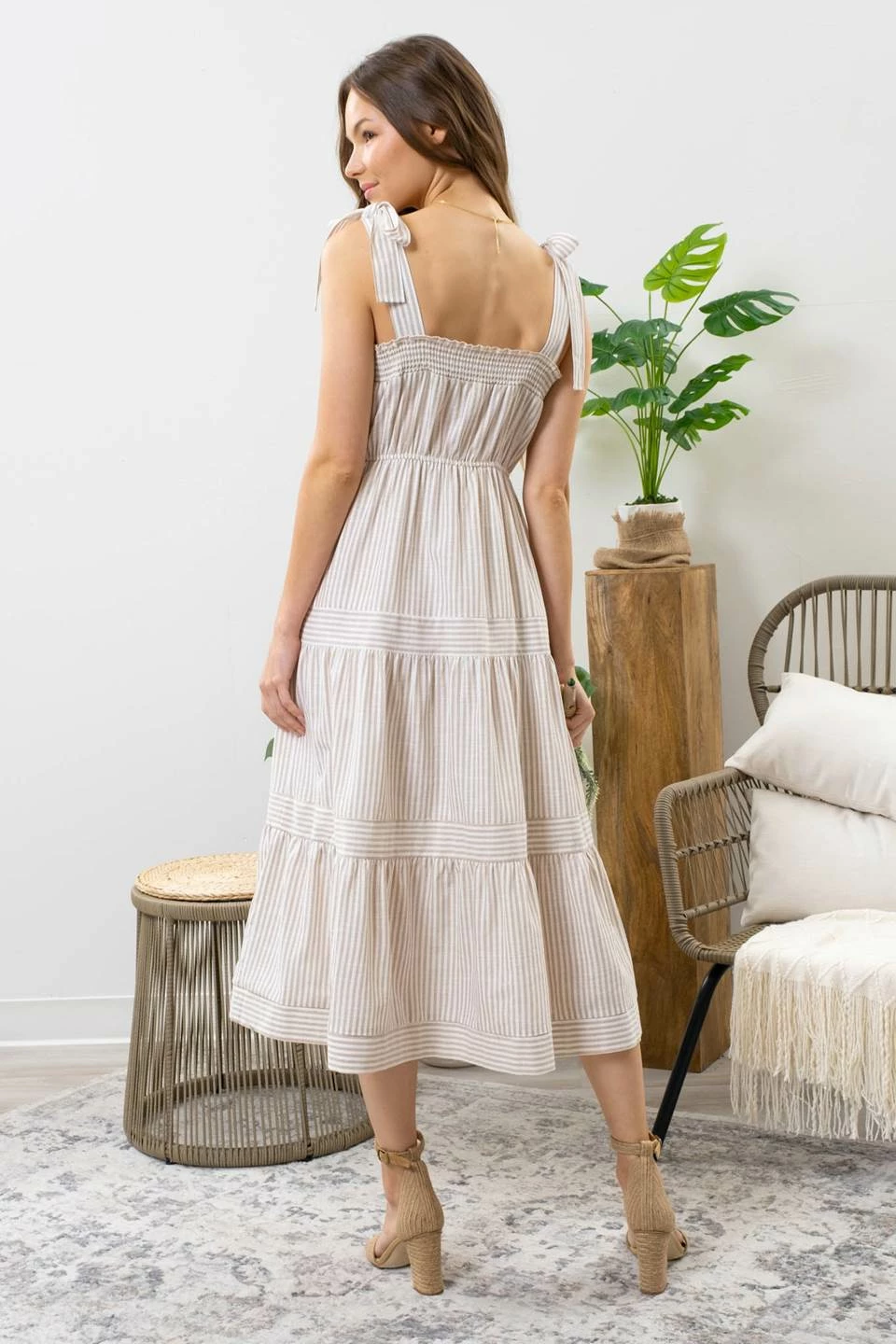 Blu Pepper New Arrivals Khaki Striped Midi Dress 3 Blu Pepper New Arrivals Khaki Striped Midi Dress