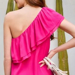 Main Strip Fuchsia One Shoulder Top