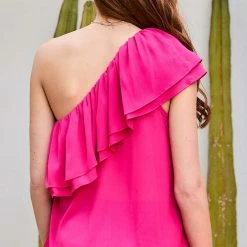 Main Strip Fuchsia One Shoulder Top