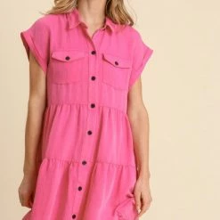 UMGEE New Arrivals Hot Pink Washed Dress