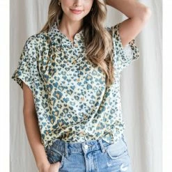 Jodifl New Arrivals Hunter Green Leopard Print Button Up
