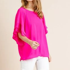 UMGEE Hot Pink Ruffle Sleeve Top