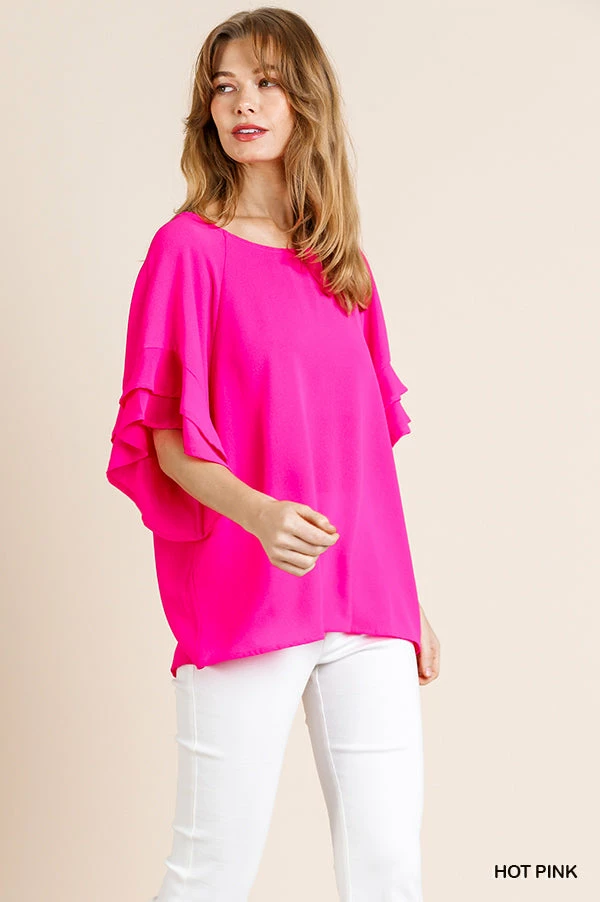 UMGEE Hot Pink Ruffle Sleeve Top 1 UMGEE Hot Pink Ruffle Sleeve Top