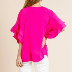 UMGEE Hot Pink Ruffle Sleeve Top