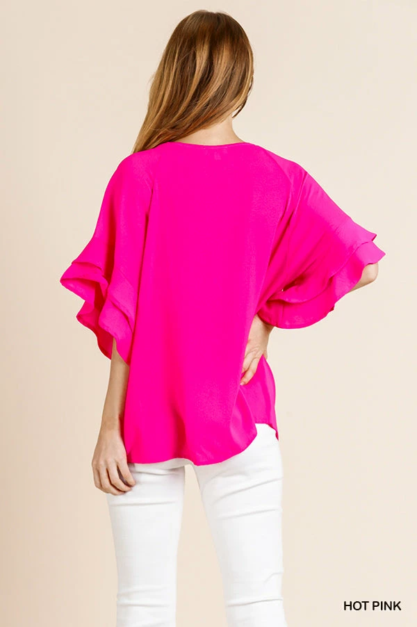UMGEE Hot Pink Ruffle Sleeve Top 2 UMGEE Hot Pink Ruffle Sleeve Top