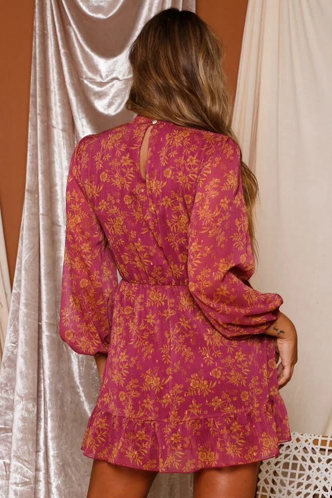 Peach Love Dresses Magenta/Mustard Mock Neck Dress 3 Peach Love Dresses Magenta/Mustard Mock Neck Dress