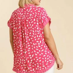 UMGEE Plus Size Hot Pink Dalmatian Top