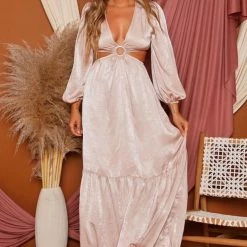 Peach Love Natural Satin Maxi Dresses
