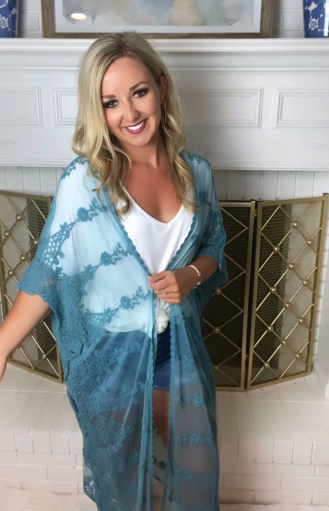 Hyfve Final Sale Teal Lace Kimono 1 Hyfve Final Sale Teal Lace Kimono