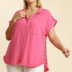 UMGEE Plus Size Hot Pink Dalmatian Top