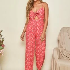 Peach Love Printed Tie Front Jumpsuit