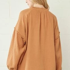 Entro Camel Crinkled V Neck