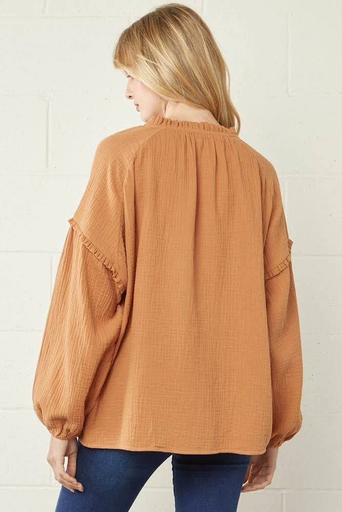 Entro Camel Crinkled V Neck 2 Entro Camel Crinkled V Neck