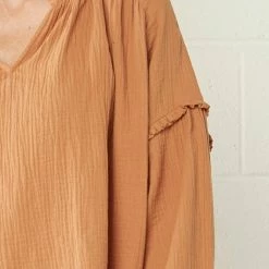 Entro Camel Crinkled V Neck 5 Entro Camel Crinkled V Neck