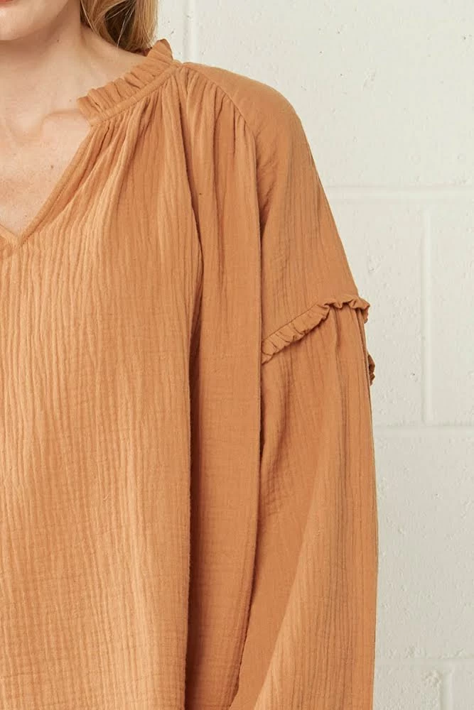 Entro Camel Crinkled V Neck 3 Entro Camel Crinkled V Neck