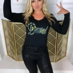 Active Basic Duval Black V Neck Long Sleeve Tops