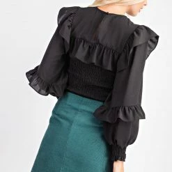 Glam Final Sale Black Ruffled Smocked Top