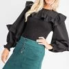 Glam Final Sale Black Ruffled Smocked Top