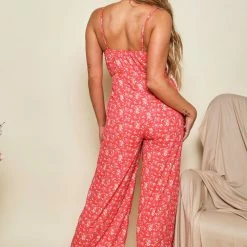 Peach Love Printed Tie Front Jumpsuit
